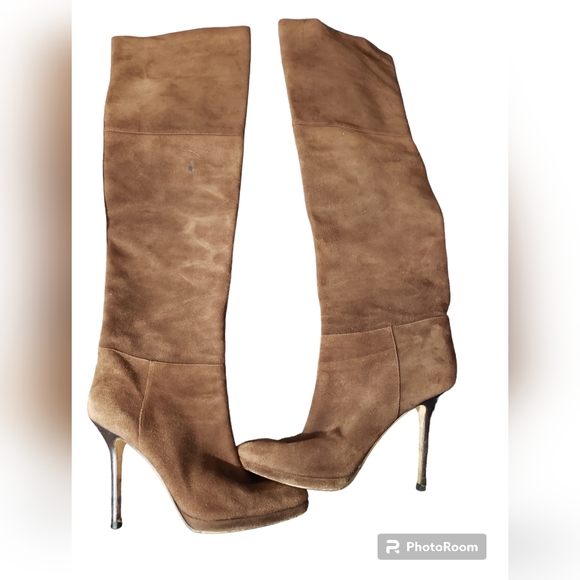 Jimmy Choo Giselle Brown Suede OTK Over the Knee Tall Boots - Picture 2 of 12